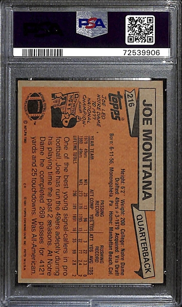 1981 Topps Joe Montana Rookie Card #216 Graded PSA 6 EX-MT