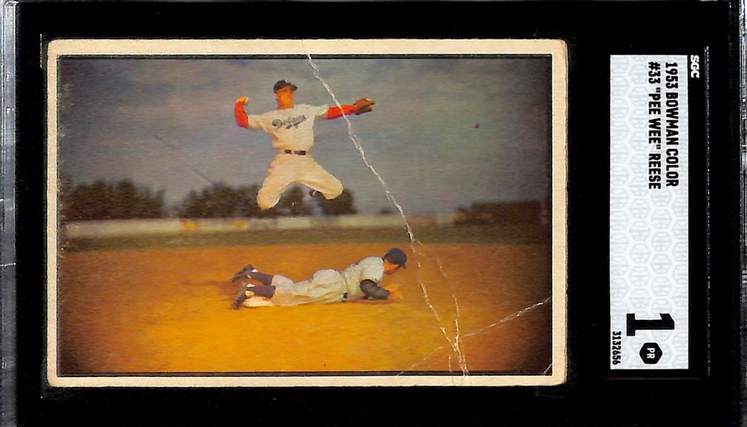 1953 Bowman Color Lot - Mantle/Berra/Bauer  #44 (SGC 1.5) & Pee Wee Reese In-Action #33 (SGC 1) - Both Have R Written in Pen on Backs