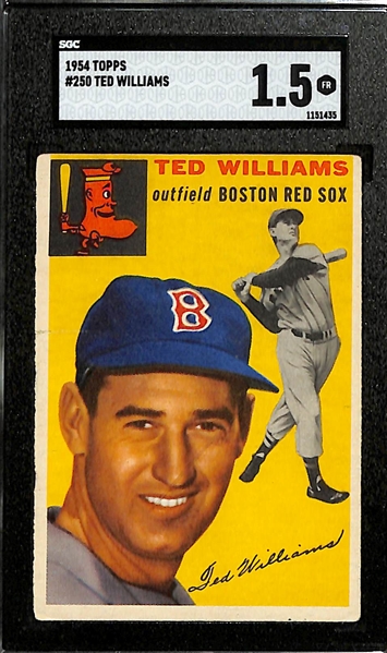 1954 Topps Ted Williams #250 Graded SGC 1.5 (Ri. Written in Pen on Back)