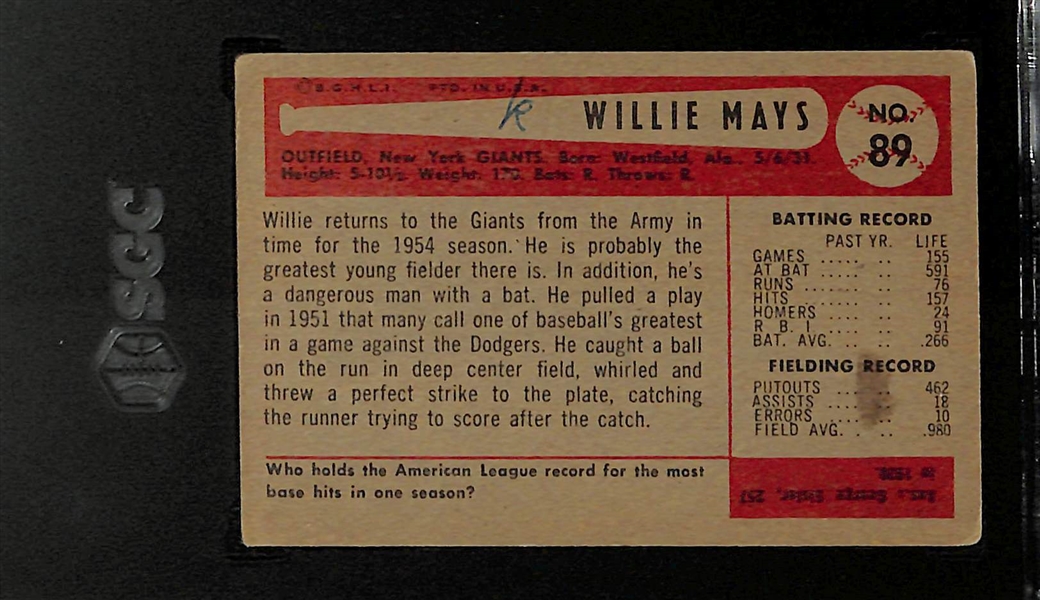 1954 Bowman Willie Mays #89 Graded SGC 1.5 (R Written in Pen on Back)