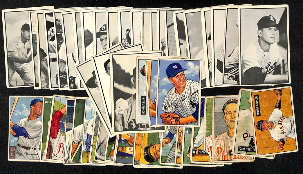 Lot of (8) 1951 Bowman, (17) 1952 Bowman, & (25) Bowman Black & White Baseball Cards w. 1953 Bob Lemon.
