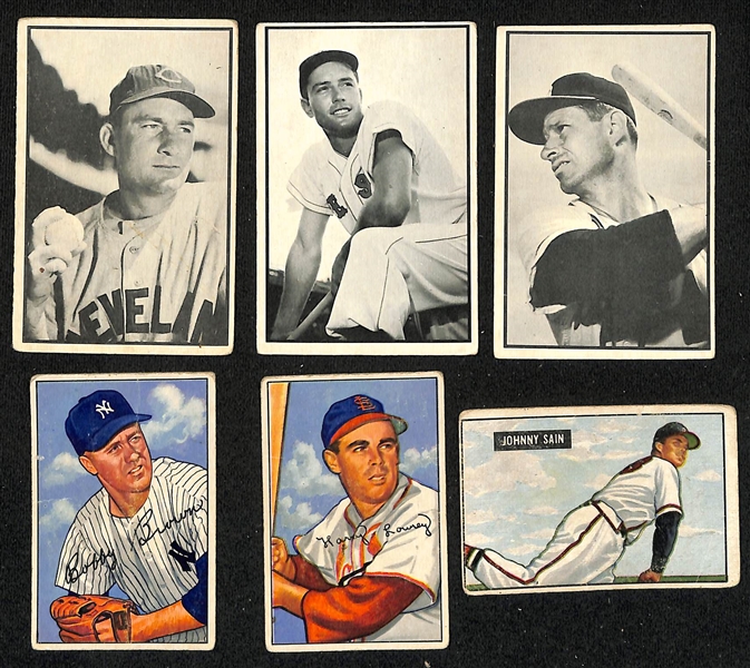 Lot of (8) 1951 Bowman, (17) 1952 Bowman, & (25) Bowman Black & White Baseball Cards w. 1953 Bob Lemon.