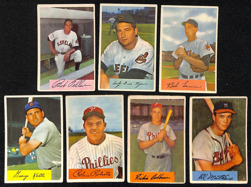 Lot of (78) 1954 Bowman Baseball Cards w. Bob Feller (small marks on backs of all cards)