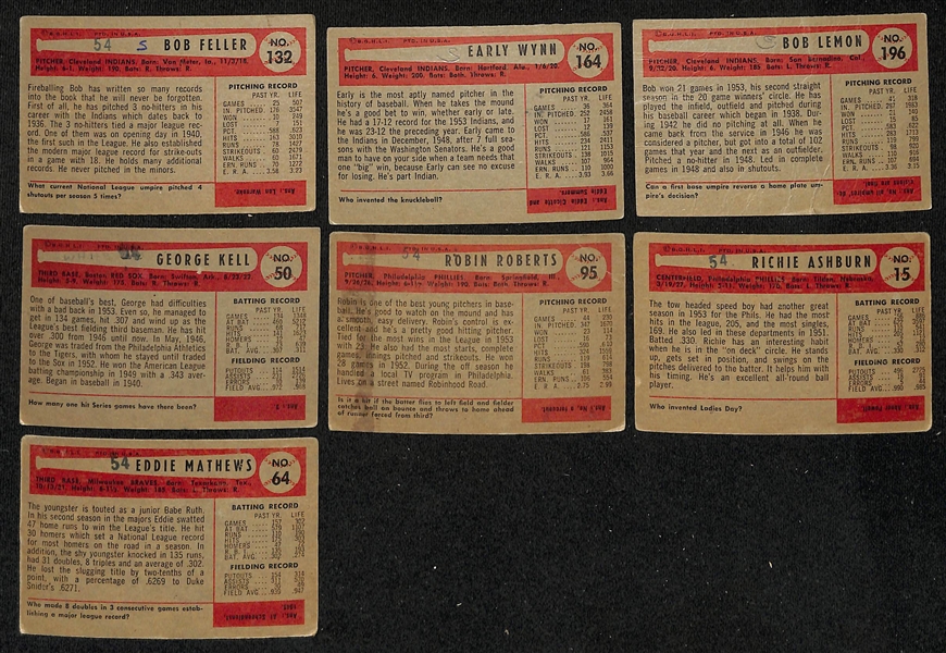 Lot of (78) 1954 Bowman Baseball Cards w. Bob Feller (small marks on backs of all cards)