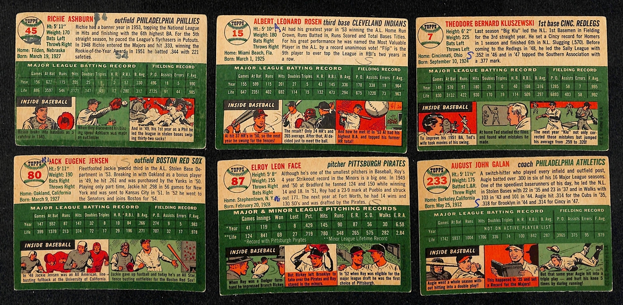 Lot of (82) 1954 Topps Baseball Cards w. Richie Ashburn (small marks on backs of all cards)