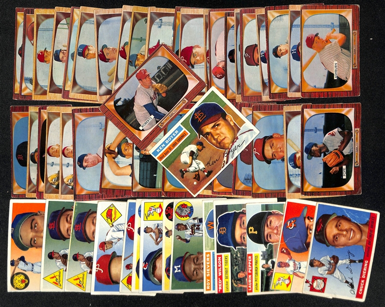 Lot of (36) 1955 Bowman & (17) 1955 Topps Baseball Cards w. Bowman Robin Roberts & Topps Ken Boyer (small marks on backs of all cards)