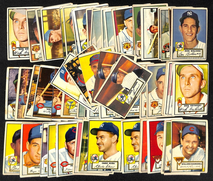 Lot of (80) 1952 Topps Baseball Cards w. (2) Jackie Jensen (small marks on backs of all cards)