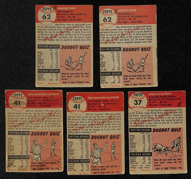 Lot of (82) 1953 Topps Baseball Cards w. (2) Monte Irvin (small marks on backs of all cards)