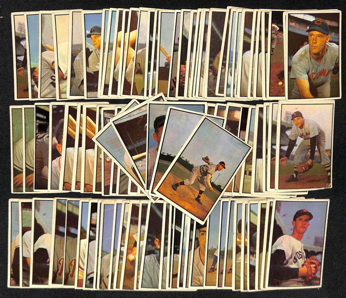  Lot of (95) 1953 Bowman Color Baseball Cards w. (2) Bob Feller (small marks on backs of all cards)