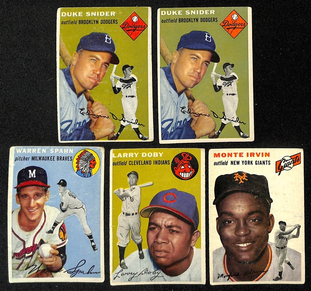  Lot of (75) 1954 Topps Baseball Cards w. (2) Duke Snider (small marks on backs of all cards)