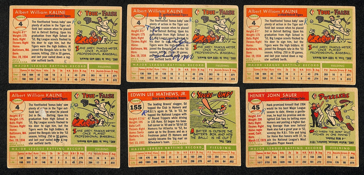 Lot of (65) 1955 Topps Baseball Cards w. (4) Al Kaline (2nd Year Card) (small marks on backs of all cards)