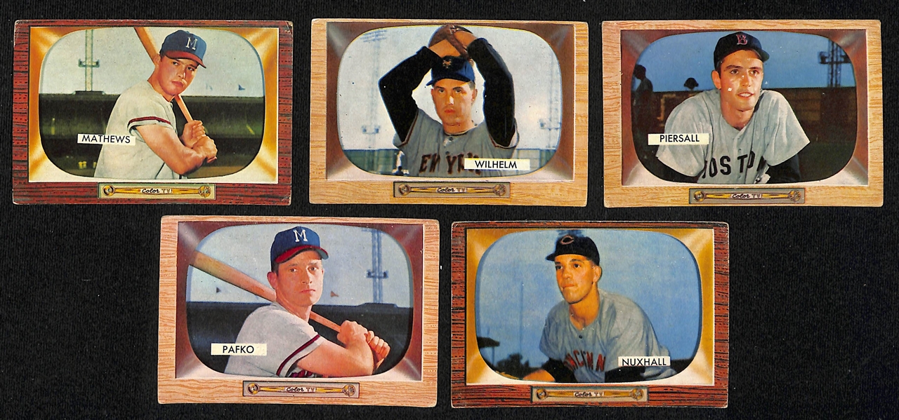Lot of (40) 1955 Bowman Baseball Cards w. Eddie Mathews (small marks on backs of all cards)