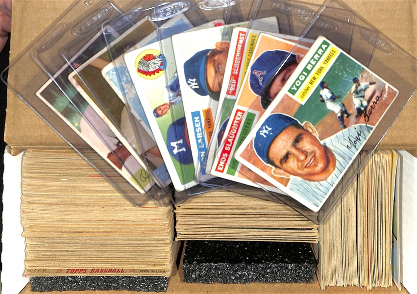 Lot of (225+) 1952-1959 Topps & Bowman Baseball Cards w. 1956 Topps Yogi Berra & Signed 1954 Bowman Whitey Ford (paper loss)