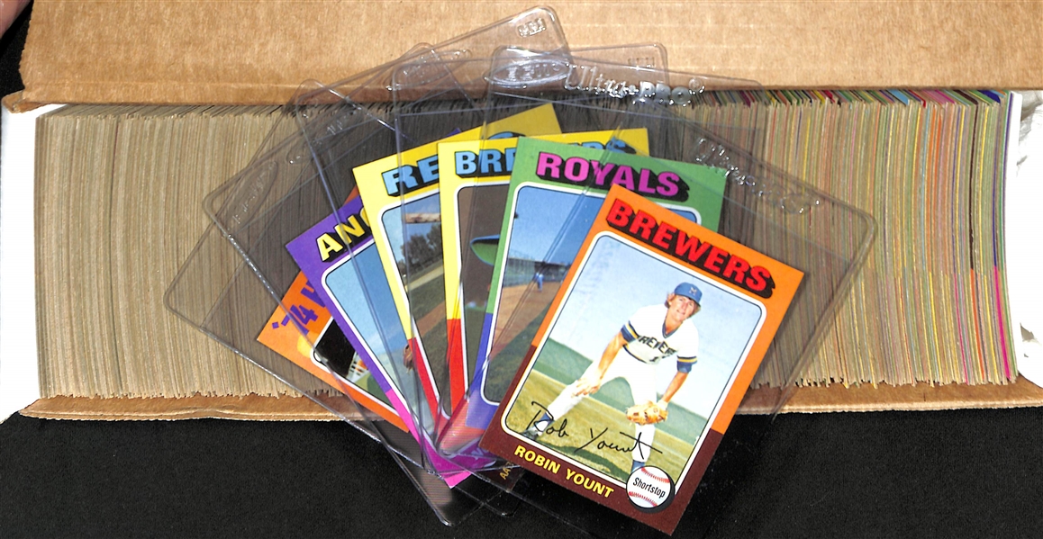 1975 Topps Complete Baseball Card Set (Cards 1-660) w. Robin Yount & George Brett Rookies (Mostly VG+-NM)