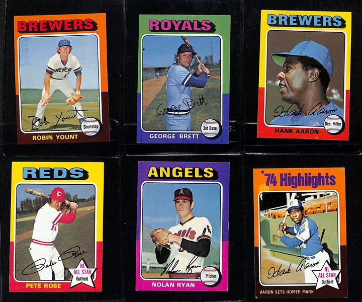 1975 Topps Complete Baseball Card Set (Cards 1-660) w. Robin Yount & George Brett Rookies (Mostly VG+-NM)