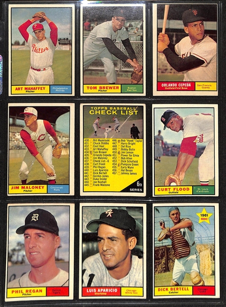 1961 Topps Baseball Near Complete Set (476 of 589 Cards) w. Many Stars!