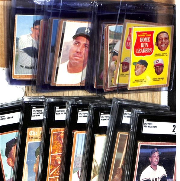 1962 Topps Baseball Near Complete Set (450 of 598 Cards) w. (7) Graded Cards and Many Stars - Mantle #200 (SGC 2), Mantle AS #471 (SGC 3), Mantle #318 (SGC 2), Aaron #320 (SGC 3), Koufax #5 (SGC 3), +