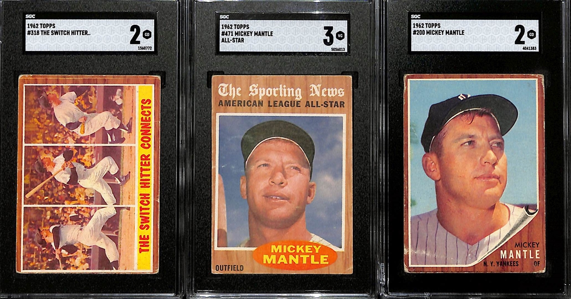 1962 Topps Baseball Near Complete Set (450 of 598 Cards) w. (7) Graded Cards and Many Stars - Mantle #200 (SGC 2), Mantle AS #471 (SGC 3), Mantle #318 (SGC 2), Aaron #320 (SGC 3), Koufax #5 (SGC 3), +