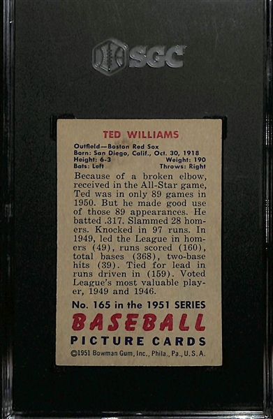 1951 Bowman Ted Williams #165 Graded SGC 3 VG