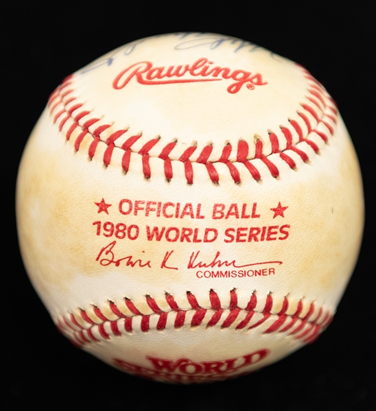 1980 World Series Baseball Autographed by Steve Carlton, Pete Rose and Mike Schmidt (JSA Auction Letter)