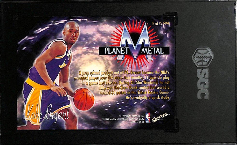 1997-98 Skybox Metal Universe Kobe Bryant Planet Metal #3PM Graded SGC 8.5