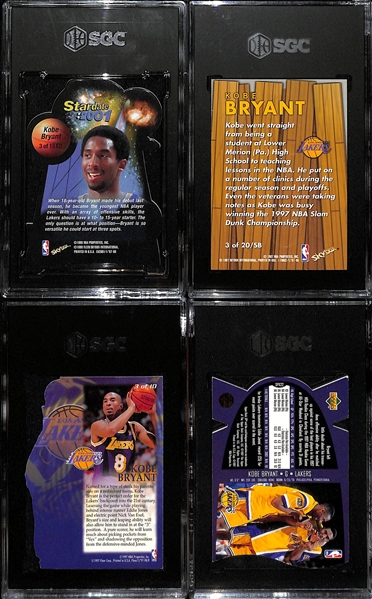 (4) Kobe Bryant Cards - 1998 Stardate 2001 (SGC 8), 1997  Super Boss (SGC 9), 1997 Franchise Favorites (SGC 8), 1997 SPX (SGC 8)