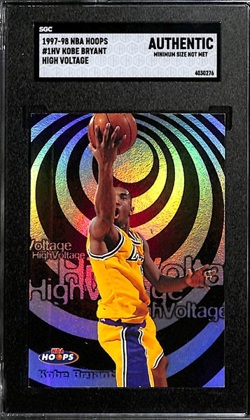 (3) Kobe Bryant Cards - 1997 Hoops HIgh Voltage (SGC Authentic), 1997 Flair Showcase Row 1 (SGC 8.5), 1997 Topps Fantastic 15 (SGC 9)