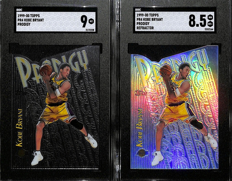 (2) 1999-00 Kobe Bryant Topps Prodigy Die-Cut Cards (#PR4)- Base Card (SGC 9) & Refractor (SGC 8.5)