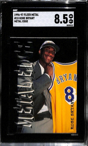 (4) 1996-97 Fleer Metal Kobe Bryant Rookie Cards - Cyber Metal (SGC 9.5), Freshly Forged (SGC 8.5), Metal Edge #15 (SGC 8.5) . Base Case #181 (SGC 8.5)