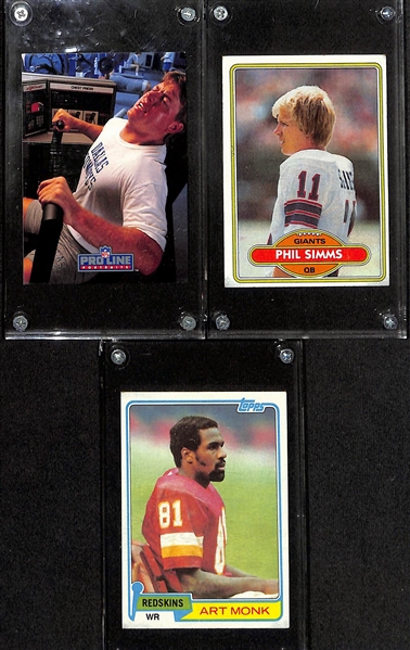 Lot of (11) Football Rookies and Stars w. Joe Montana and Dan Marino Rookies, and Very Rare 1991 Pro Line Troy Aikman Autographed Card