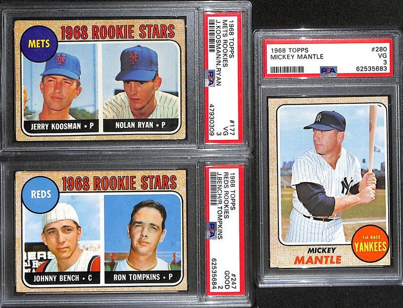 1968 Topps Baseball Complete Set of 598 Cards w. Mickey Mantle PSA 3, Nolan Ryan Rookie PSA 3, Johnny Bench PSA 2