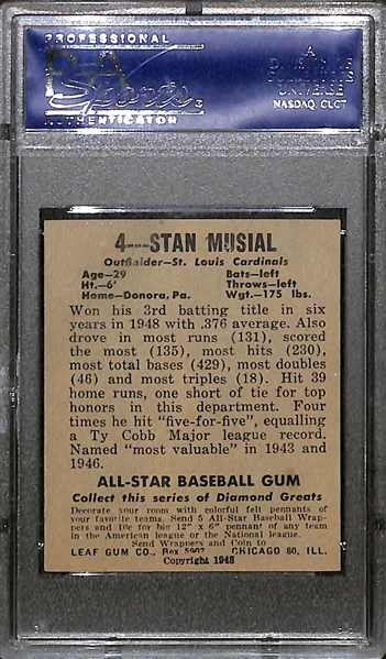 1948 Leaf Stan Musial (HOF) #4 Rookie Card Graded PSA 4