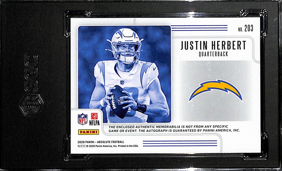 2020 Panini Absolute Justin Herbert Rookie Premiere Autograph Jersey Patch Graded SGC 9.5 (10 Auto) (#/35)