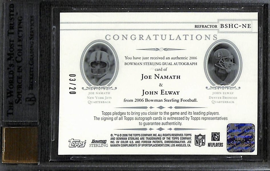 2005 Bowman Sterling Joe Namath John Elway Dual Autograph Graded BGS 8.5 (10 Auto) (#/20)