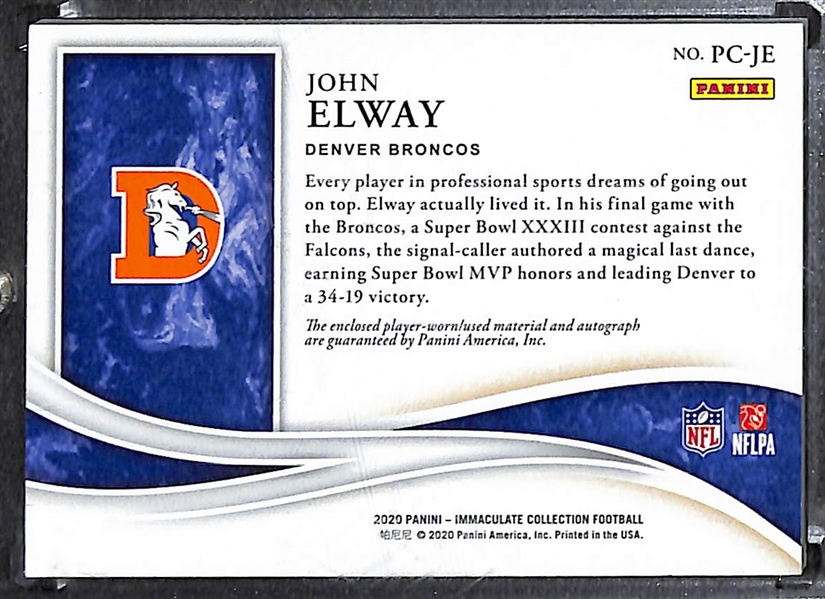 2020 Immaculate Collection John Elway Players Collection Autograph Triple Jersey Patch (#/10)