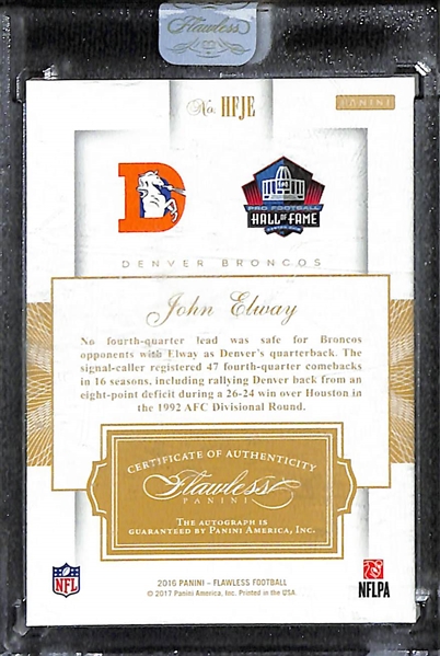 2015 Panini Flawless John Elway Hall of Fame Induction Autograph (#/5)