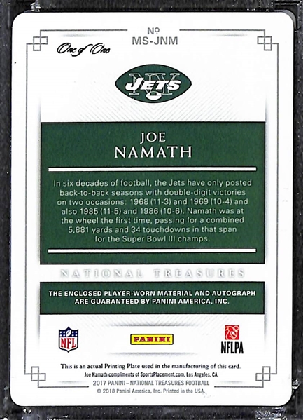 2017 National Treasures Joe Namath Autograph Jersey Patch Printing Plate (#/1)