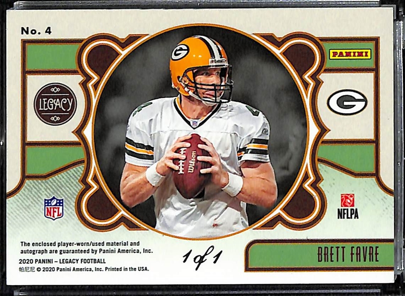 2020 Panini Legacy Brett Favre Autograph Size Tag Patch Card (#/1)