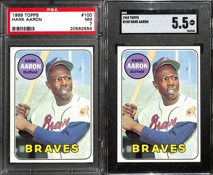 (2) 1969 Topps Hank Aaron #100 Graded Cards - PSA 7 & SGC 5.5