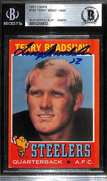 1971 Topps Terry Bradshaw Signed Rookie Card #156 (Beckett Authentication Services Certified & Slabbed)