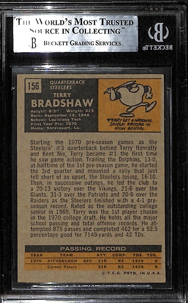 1971 Topps Terry Bradshaw Signed Rookie Card #156 (Beckett Authentication Services Certified & Slabbed)