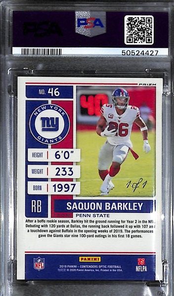 2019 Panini Contenders Optic Gold Vinyl Saquon Barkley Graded PSA 10 (1/1)