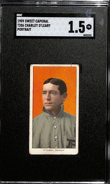 Lot of (2) Graded 1909-11 T206 SGC Baseball Cards Inc. Charley O'Leary - Portrait (SGC 1.5) and Tim Jordan - Batting (SGC 3)