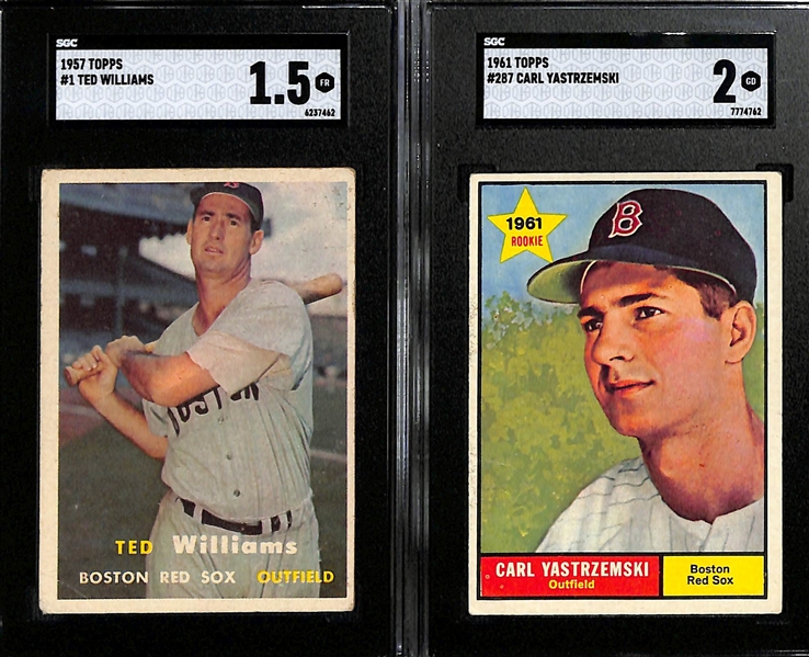 Lot of (4) SGC Graded Baseball Cards Inc. 1957 Topps Ted Williams (SGC 1.5), 1961 Topps Carl Yastrzemski (SGC 2), 1952 Wheaties Phil Rizzuto (SGC 2)