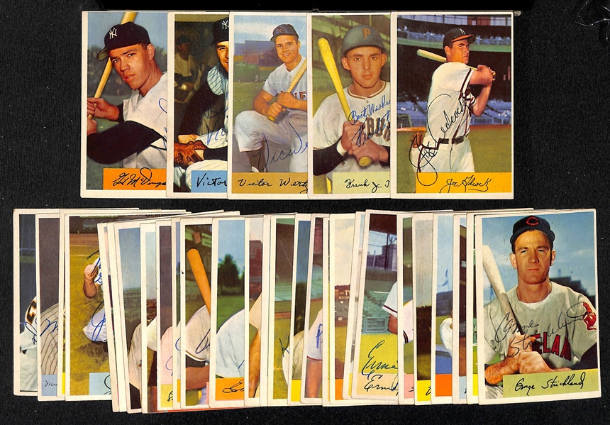 Lot of (32) Signed 1954 Bowman Baseball Cards w. McDougald, Raschi, Wertz, Frank Thomas, Adcock, + (JSA Auction Letter)