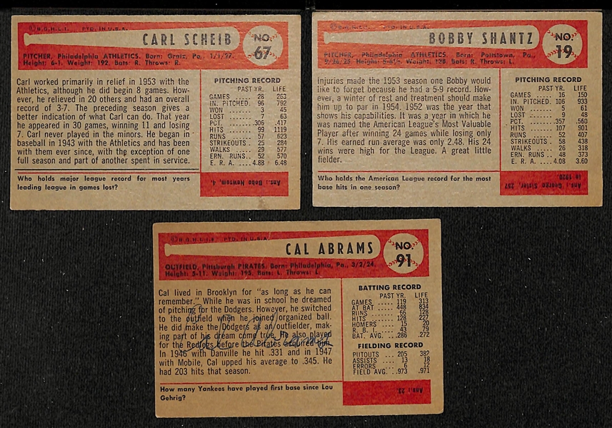 Lot of (18) Signed 1953-1955 Baseball Cards w. Scheib, Shantz and Abrams, + (JSA Auction Letter)