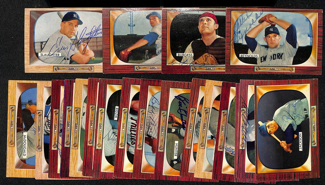 Lot of (20) Signed 1955 Bowman Baseball Cards w. Slaughter, Erskine, Burgess, and Reynolds + (JSA Auction Letter)