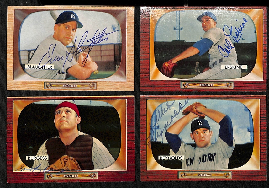 Lot of (20) Signed 1955 Bowman Baseball Cards w. Slaughter, Erskine, Burgess, and Reynolds + (JSA Auction Letter)