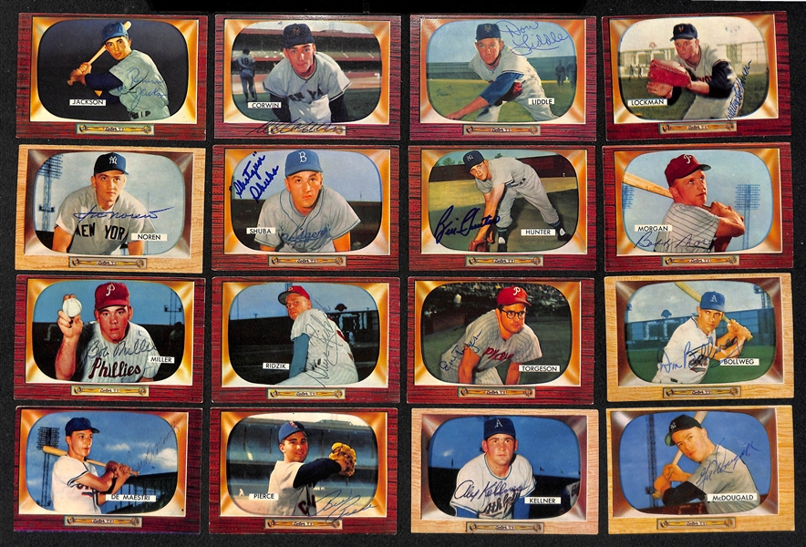 Lot of (20) Signed 1955 Bowman Baseball Cards w. Slaughter, Erskine, Burgess, and Reynolds + (JSA Auction Letter)