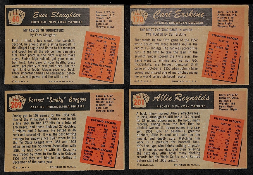 Lot of (20) Signed 1955 Bowman Baseball Cards w. Slaughter, Erskine, Burgess, and Reynolds + (JSA Auction Letter)